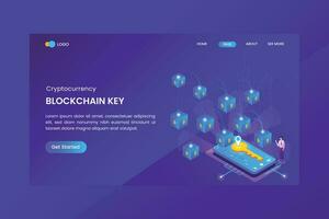 isometrico bitcoin blockchain chiave atterraggio pagina vettore