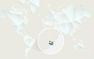 Uruguay carta geografica con bandiera nel contorno su bianca poligonale mondo carta geografica. vettore