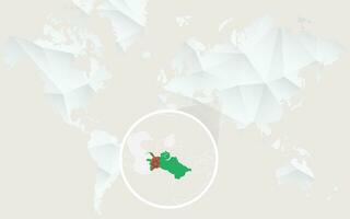 turkmenistan carta geografica con bandiera nel contorno su bianca poligonale mondo carta geografica. vettore