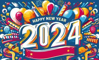 contento nuovo anno 2024 saluto carta, striscione, manifesto, volantino. vettore illustrazione