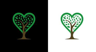 verde albero logo design. natura e ambiente simbolo. vettore illustrazione. cuore albero logo icona