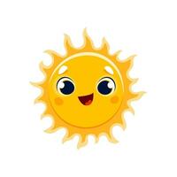 cartone animato contento sole carattere, positivo emoticon vettore