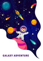 cartone animato ragazzo astronauta su spazio pianeta manifesto vettore
