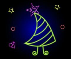 neon Natale albero con stella, raggiante icona. neon nuovo anno albero silhouette, schema Natale albero nel vivido colori. festivo abete con neon luce. icona impostare, cartello, simbolo per ui. vettore illustrazione