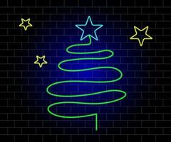 neon Natale albero con stella, raggiante icona. neon nuovo anno albero silhouette, schema Natale albero nel vivido colori. festivo abete con neon luce. icona impostare, cartello, simbolo per ui. vettore illustrazione