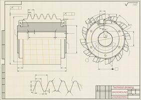 meccanico ingegneria disegni su beige tecnico carta sfondo. taglio Strumenti, fresatura taglierina. industriale design. coperchio. planimetria. attività commerciale attività commerciale. vettore illustrazione.