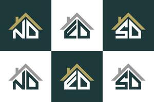 impostato di lettera nd, ed, sd logo design con Casa illusione concetto vettore