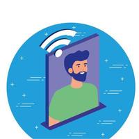 uomo isometrico con disegno vettoriale icona wifi