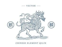 Cinese tradizionale arte modello unicorno qilin vettore