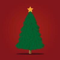 Bellissima, elegante, luminosa verde Natale albero con stelle su albero vettore illustrazione su rosso sfondo moderno design.