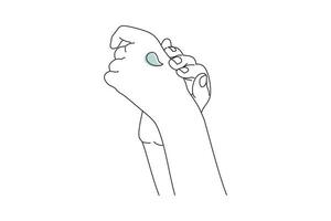 linea disegno di femmina mani l'applicazione mano crema su pelle vettore