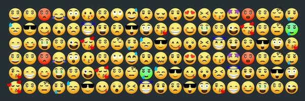 un' grande collezione di 120 emoticon icone con vario espressione stili. un' collezione di cartone animato emoji adatto per sociale media necessità. un' collezione di vettore emoticon