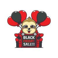 carino bradipo nel nero Venerdì vendita cartone animato vettore illustrazione