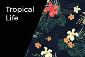 estate tropicale hawaiano sfondo con palma albero le foglie e esotico fiori vettore