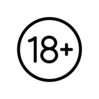 18 più, diciotto più età limite avvertimento, adulti solo simbolo, adulto soddisfare cartello icona nel linea stile design isolato su bianca sfondo. modificabile ictus. vettore