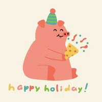 mano disegnato cartone animato figli di illustrazione di maiale festeggiare vacanza vettore