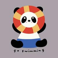 mano disegnato carino cartone animato illustrazione di panda con nuoto squillare vettore