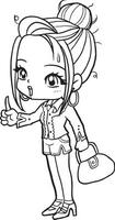 ragazza cartone animato scarabocchio kawaii anime colorazione pagina carino illustrazione disegno clip arte personaggio chibi manga comico vettore