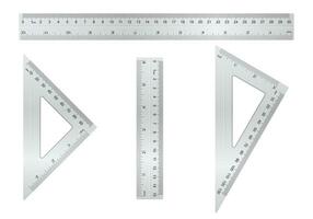 metallo righello collezione. breve, lungo e triangolo righello con diverso genere di misurare. vettore