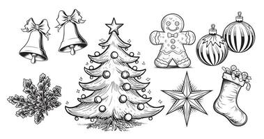 Natale impostare, mano disegnato schizzo. simbolo di Natale e nuovo anno. vettore