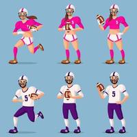 giocatori di football americano in diverse pose. persone di sesso maschile e femminile. vettore