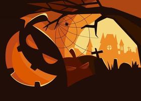 banner spettrale con teste di zucca. disegno del cartello di halloween. vettore