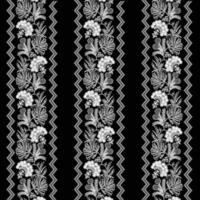 un' nero e bianca a strisce frontiere con fiori vettore