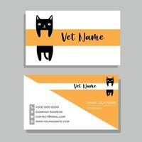 biglietto da visita veterinario bianco e arancione con disegno gatto nero vettore