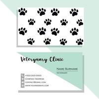 biglietto da visita veterinario bianco e blu con disegno dell'impronta del cane vettore