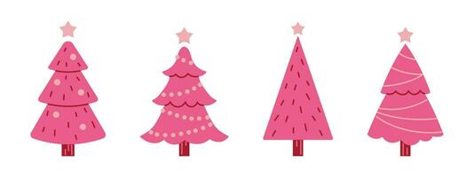vettore impostato di y2k rosa Natale alberi. fascino elegante abete alberi con ghirlande e palle. nuovo anno e Natale celebrazione.