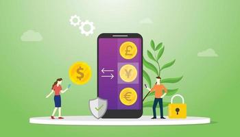 concetto di denaro di cambio valuta con app per smartphone mobili vettore