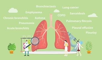 varie malattie polmonari con il medico del team esaminano o esplorano i polmoni vettore