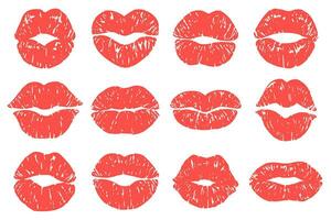 bacio Stampa. donna labbra, moda rossetto stampe e amore labbra baci vettore illustrazione impostato