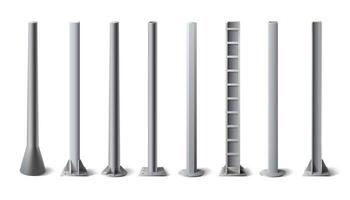metallo poli. acciaio costruzione palo, alluminio tubi e metallo colonna vettore illustrazione impostato