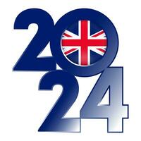 contento nuovo anno 2024 bandiera con UK bandiera dentro. vettore illustrazione.