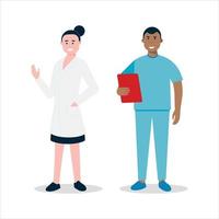 medici e infermieri in piedi con illustrazione in stile piatto di appunti vettore