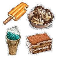 illustrazione ad acquerello di gelato, crema e tiramisù vettore