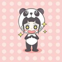 carino panda costume ragazza cartone animato illustrazione vettore