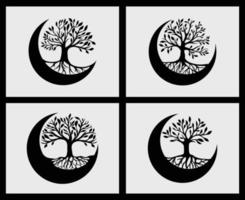 set di elementi decorativi albero della vita falce di luna vettore