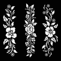file di taglio floreale in bianco e nero con disegno del tatuaggio temporaneo vettore