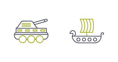 fanteria serbatoio e vichingo nave icona vettore