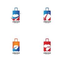 design del logo di viaggio con il vettore di borsa con l'aeroplano