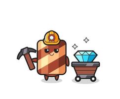illustrazione del personaggio del rotolo di wafer come un minatore vettore