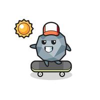 illustrazione del personaggio di pietra guida uno skateboard vettore