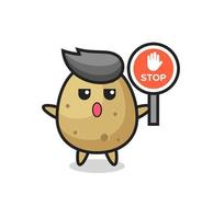 illustrazione del personaggio di patata con in mano un segnale di stop vettore