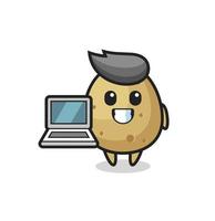 mascotte, illustrazione, di, patata, con, uno, laptop vettore