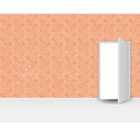 aprire la porta bianca su un'illustrazione vettoriale di una parete arancione