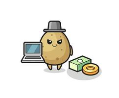 mascotte illustrazione della patata come hacker vettore