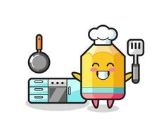 illustrazione del personaggio a matita mentre uno chef sta cucinando vettore