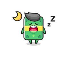illustrazione del personaggio dei soldi che dorme di notte vettore